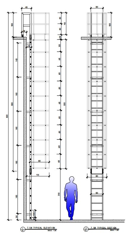 סולם אלומיניום עלייה לגג, עד גובה 450 ס"מ, עם הגנה מגובה 200 ס"מ – תמונה 13
