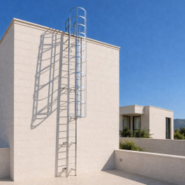 סולם אלומיניום עלייה לגג, עד גובה 750 ס"מ, עם הגנה מגובה 200 ס"מ