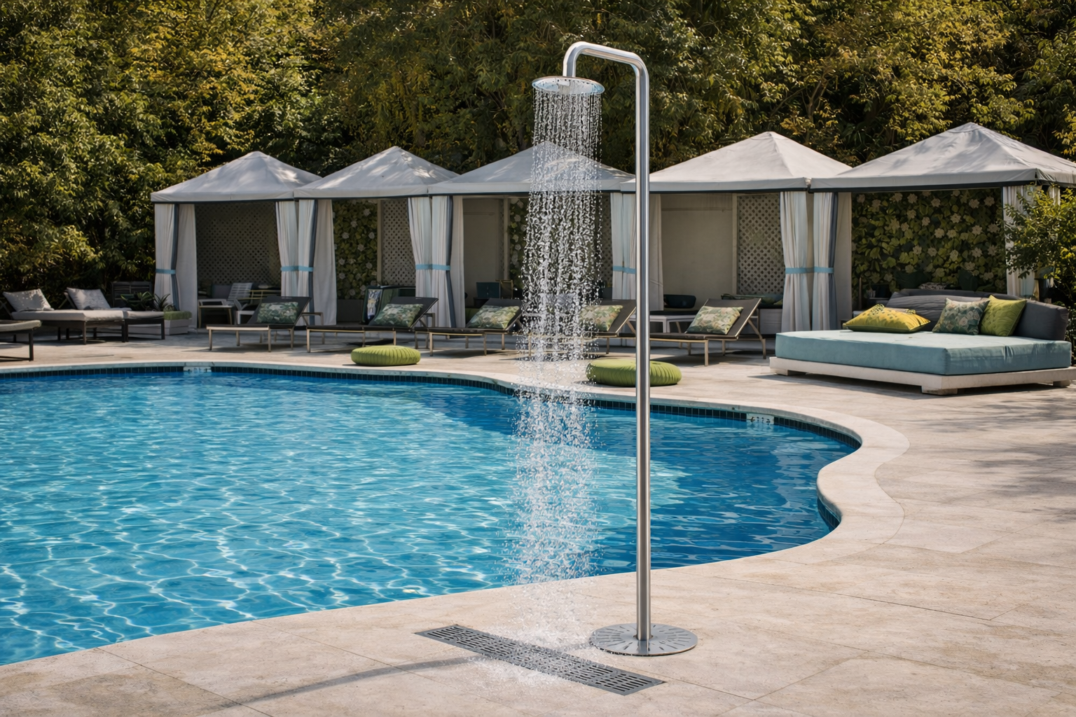 You are currently viewing מקלחון חוץ נירוסטה, פתרון רחצה מקצועי לבריכה ולחצר