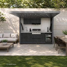 מטבח חוץ מתקפל עם דלת נפתחת לפרגולה 2.9 מטר – דגם 7 DALI SKYLIGHT