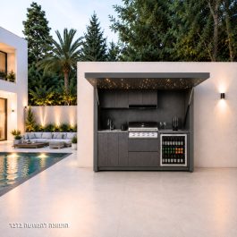 מטבח חוץ בנוי לגינה 2.5 מטר עם דלת פרגולה נפתחת – דגם DALI SKYLIGHT